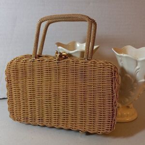 Vintage Woven/Twisted Gold Tone Wire bag Cottagecore Granny chic Special Event